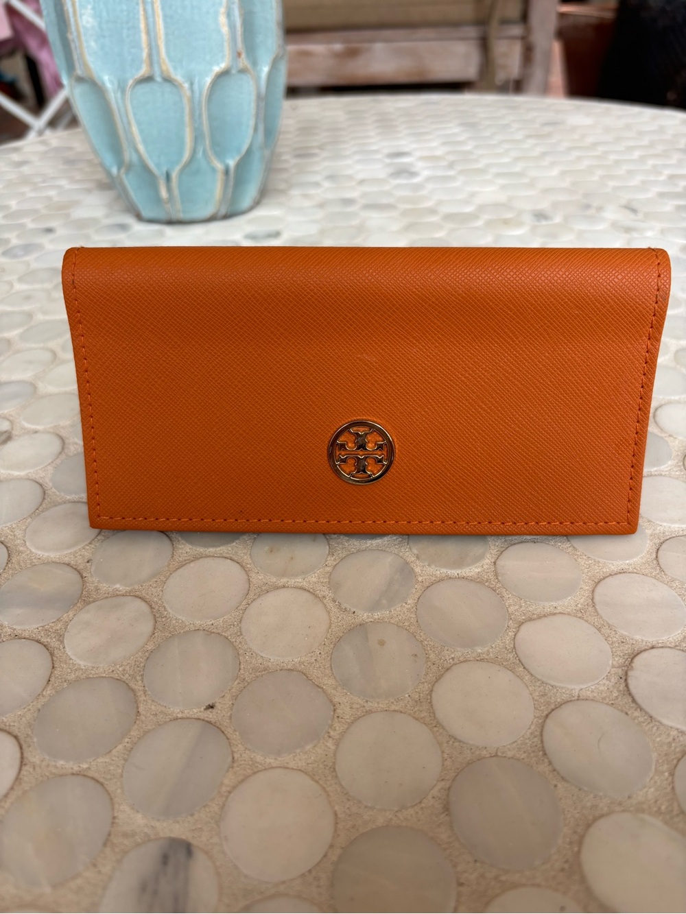 Tory Burch Orange Leather Large Glasses/Sunglasses Case